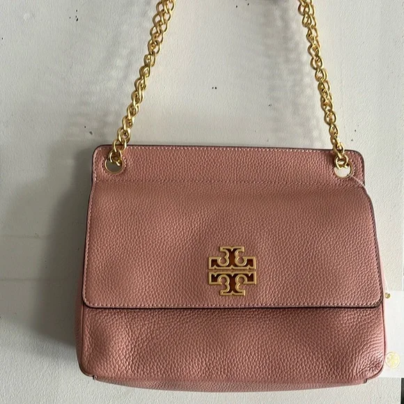 NWT TORY BURCH BRITTEN FLAP SHOULDER BAG IN PINK MOON, SOFT PEBBLED LEATHER